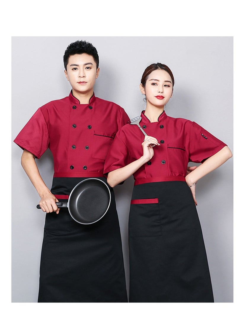 Chef Uniform Suitable For Hotel Western Restaurant Apron Suit Short Sleeves Red