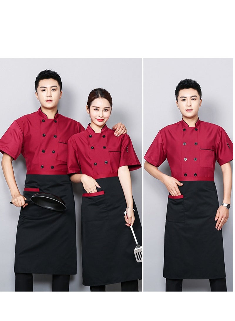 Chef Uniform Suitable For Hotel Western Restaurant Apron Suit Short Sleeves Red