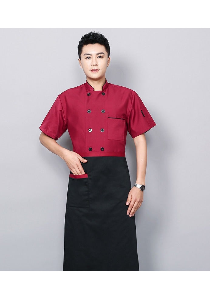 Chef Uniform Suitable For Hotel Western Restaurant Apron Suit Short Sleeves Red