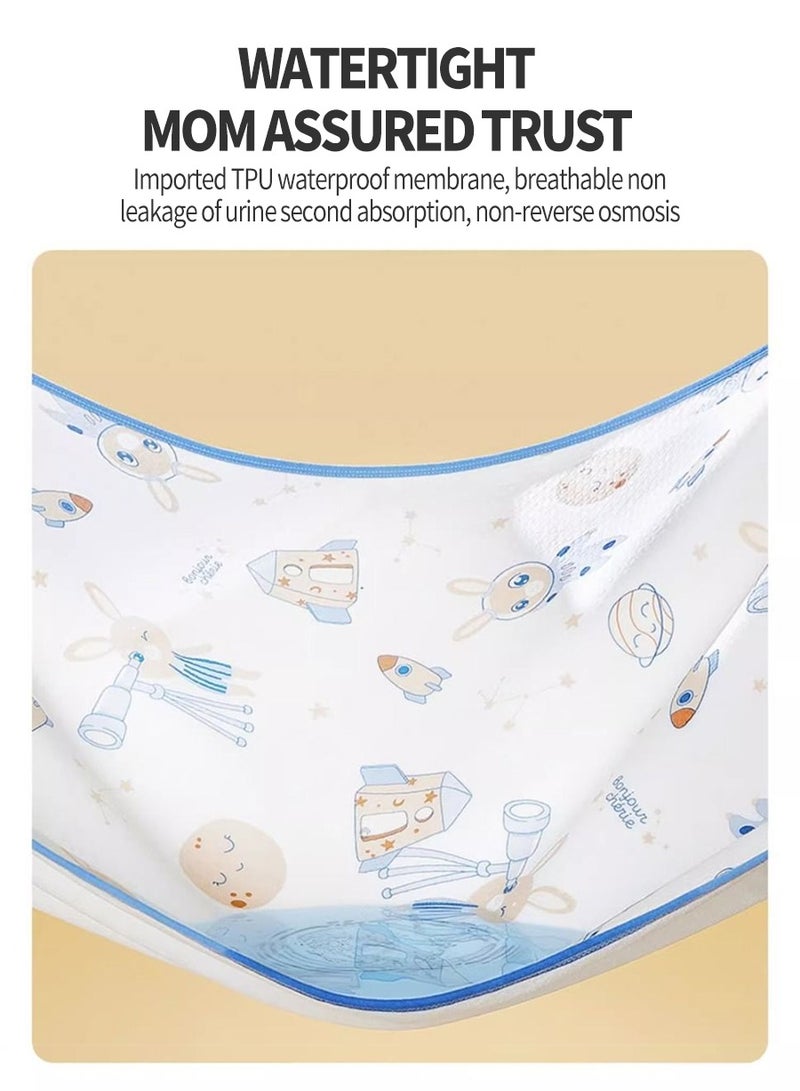 Baby Cotton Sleeping Pad, Waterproof Baby Pad, Diaper Pad, 100% Cotton Surface, Waterproof, Leak-proof and Breathable, Washable Mattress Protector for Toddlers and Adults, Colorful Stripes (56x100cm)