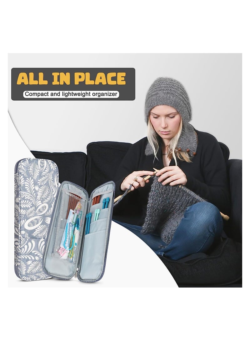 Knitting Needle Case Travel Knitting Organizer Storage Zipper Bag Portable Travel Crochet Hooks Storage Bag with Transparent Pocket and Holder Slots for Crochet Needle Knitting Crochet