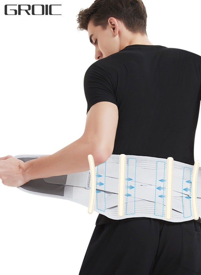 Back Brace Lumbar Support Belt for Lower Back Pain Relief, Breathable Back Support Belt with 4 Metal Support Stays for Heavy Lifting, Work and Exercise, Men and Women, XL