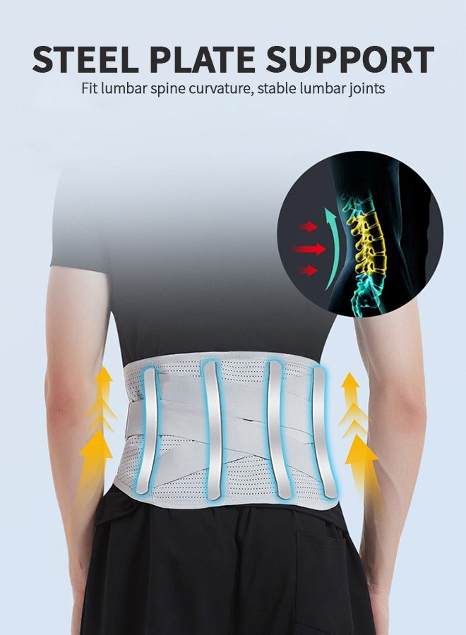 Back Brace Lumbar Support Belt for Lower Back Pain Relief, Breathable Back Support Belt with 4 Metal Support Stays for Heavy Lifting, Work and Exercise, Men and Women, XL