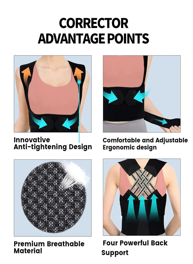 Back brace and posture corrector, supports scoliosis and hunchback correction, for improved posture correction in women and men, adjustable and comfortable, X-Large (50-70KG)