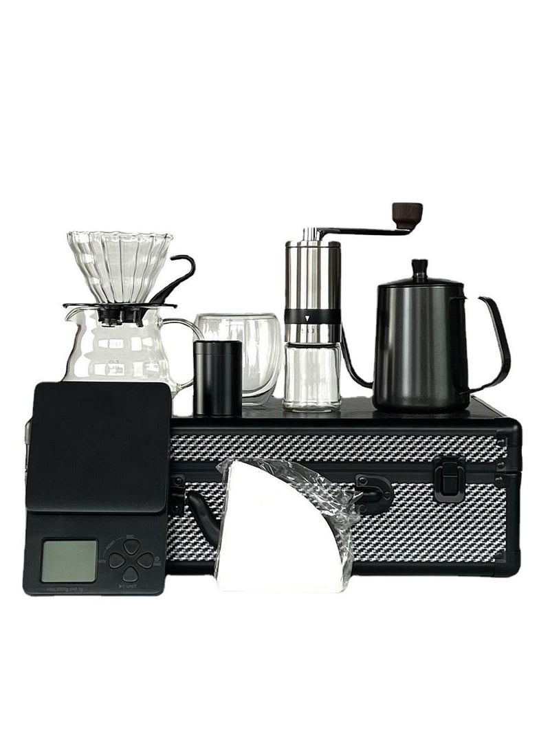 V60 Set of 9 Pour Over Hand Drip Coffee Maker Set Manual Brew Coffee Set With Portable Aluminium Alloy Travel Case