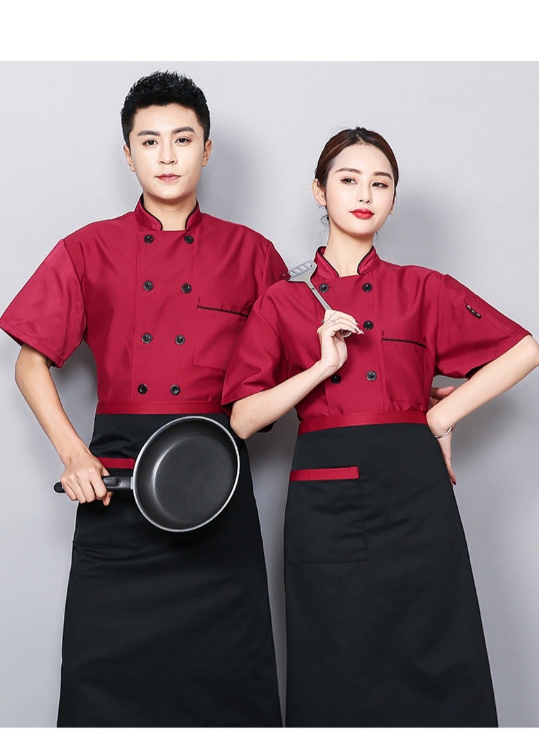 Chef Uniform Apron Suit Short Sleeves with a Hat Suitable For Hotel Western Restaurant Red