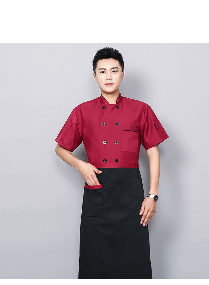 Chef Uniform Apron Suit Short Sleeves with a Hat Suitable For Hotel Western Restaurant Red