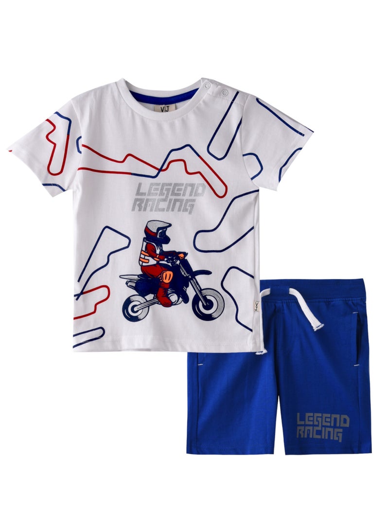 Baby Boys 2 piece Set - T-Shirts & Shorts - Off-White and Blue (100% Cotton)- VJ