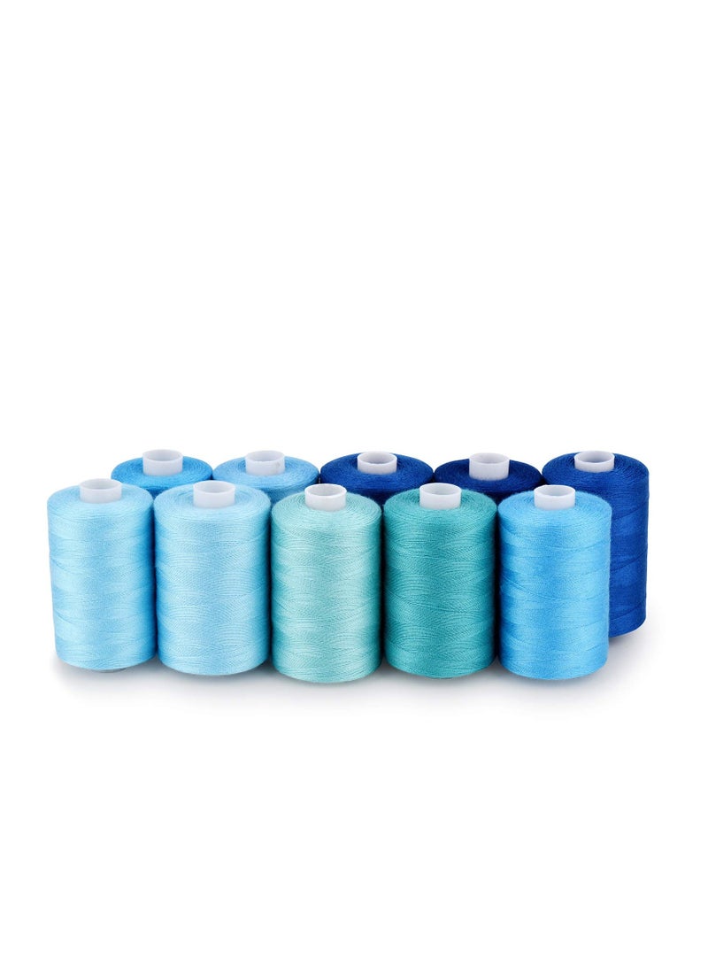 Sewing Thread 10 Colors, 1000 Yards Per Spool 40S/2 Polyester 10 Color Sets Options for Sewing Machine,Embroidery Machine,Hand Sewing (10 Blue Colors)