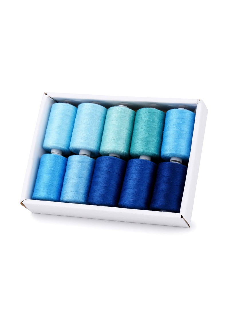 Sewing Thread 10 Colors, 1000 Yards Per Spool 40S/2 Polyester 10 Color Sets Options for Sewing Machine,Embroidery Machine,Hand Sewing (10 Blue Colors)