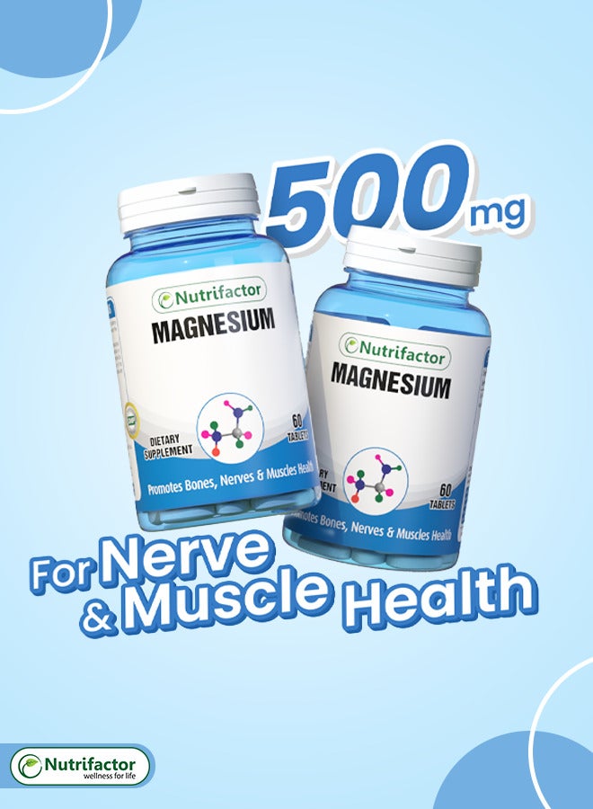 Magnesium 500 mg - Supports Bone, Muscle, Nerve, and Cardiovascular Health - 60 Tablets