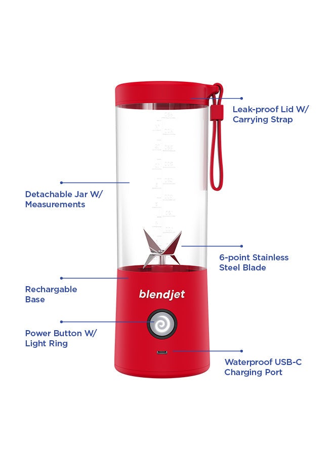 V2 Portable Blender Smoothie Maker, Personal Blender, Fruit Blender, Leak Proof Juicer, BPA-Free 475ml 200W Sports Bottle, USB-C Rechargeable, Ice Crusher With Stainless Steel Blades 475 ml 200 W BJ-V2X-Red Red