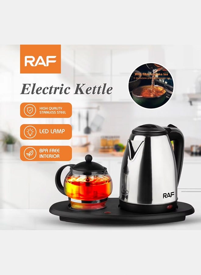 Electric Kettle 2 in 1 Hot Water Boiler 2.2 Liter and 1L Capacity, Warming Function Energy and Keeps the Water, 360° Rotating Base Stainless Steel and Borosilicate Glass Kettle for Coffee Tea Maker