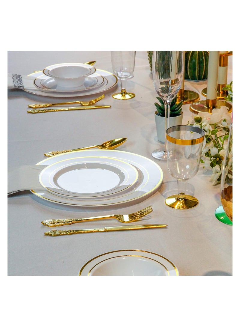 60-Piece Gold Plastic Silverware Set - Heavyweight Disposable Utensils with 20 Forks, 20 Knives, and 20 Spoons - Elegant Flatware for Vintage Weddings, Anniversaries, and Parties.