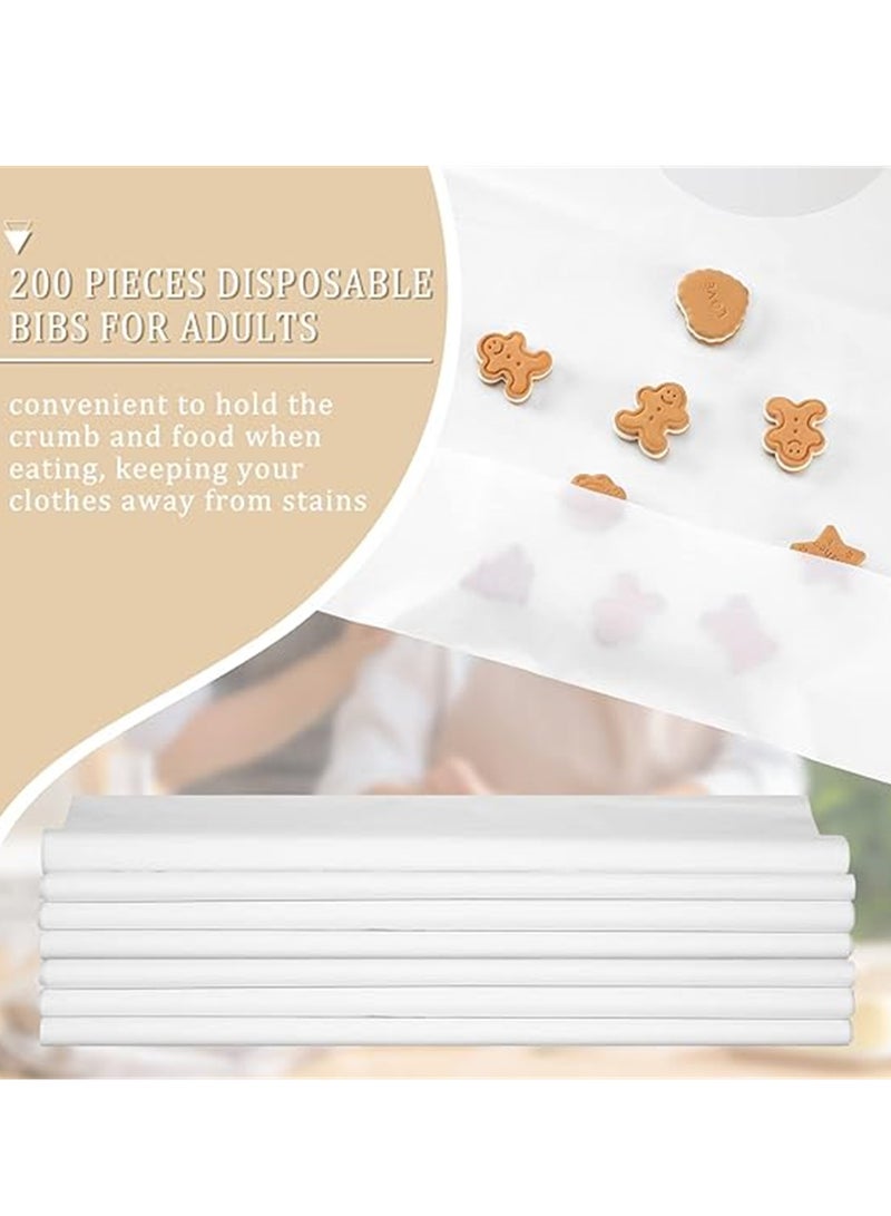 Disposable Bibs for Adults, Plastic Disposable Bibs 14 x 24 Proper Size Fits Most Adults and Elderly, Water Resistant Disposable Adult Bibs for Elderly, 200 Pcs