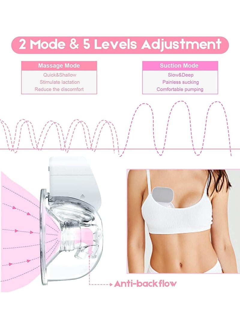 Wearable Electric Breast Pump, Hands-Free Rechargeable Breast Pump with 2 Modes 5 Levels Strong Pumping Electric Breast Pumps Memory Function Electric Breast Pump Low Noise & No Pain