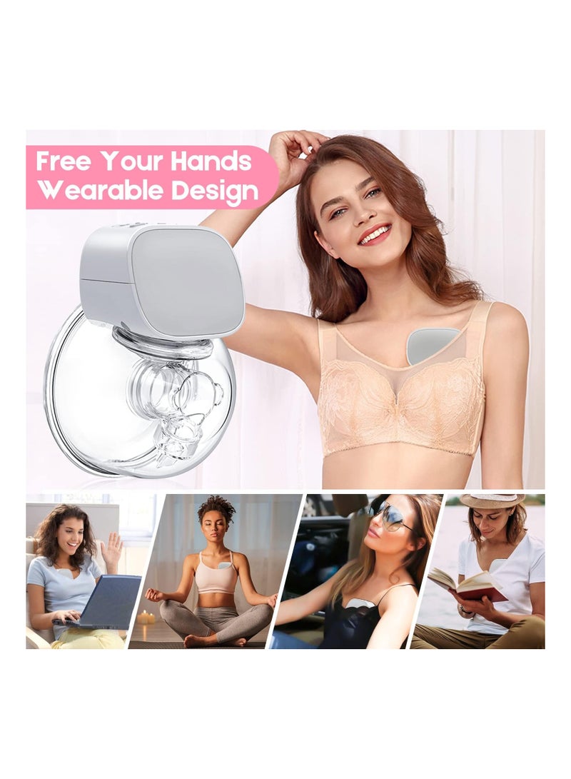 Wearable Electric Breast Pump, Hands-Free Rechargeable Breast Pump with 2 Modes 5 Levels Strong Pumping Electric Breast Pumps Memory Function Electric Breast Pump Low Noise & No Pain