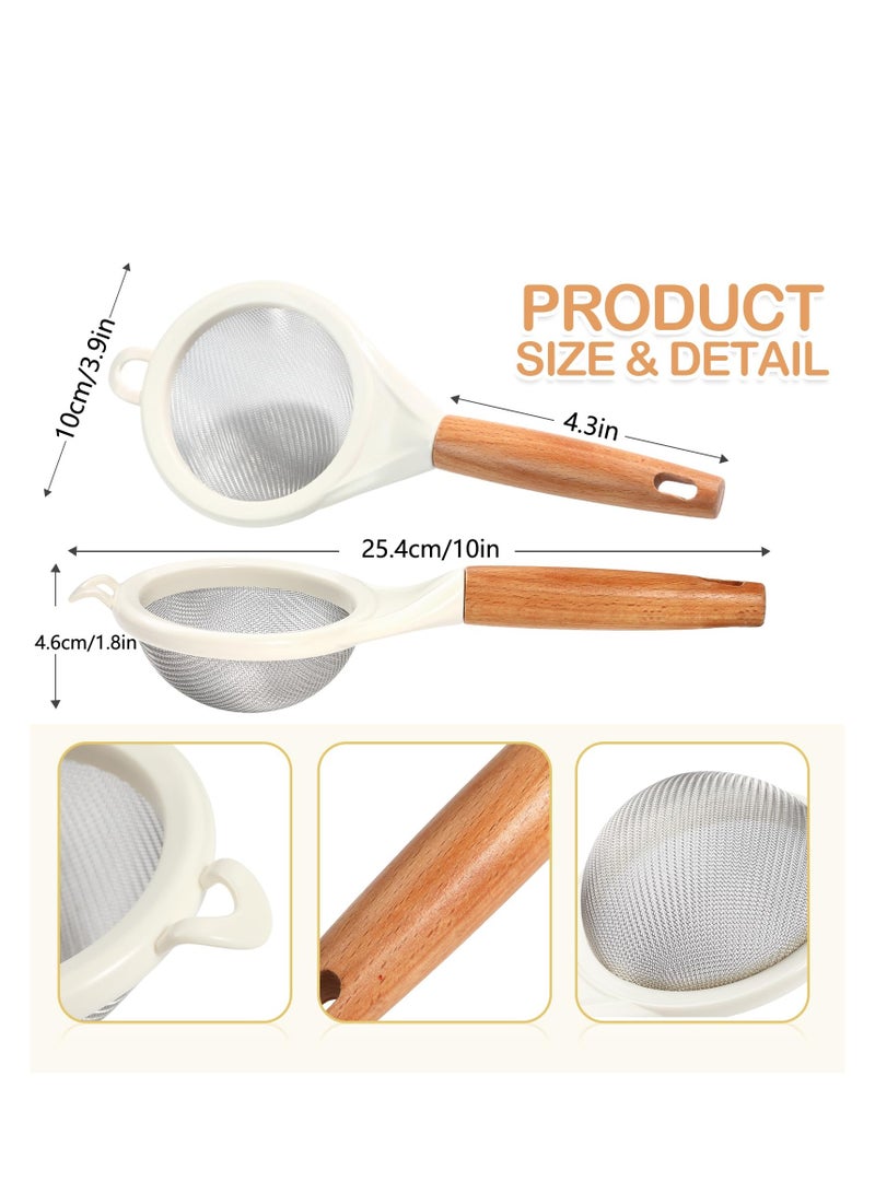 Strainers Fine Mesh,Small 30 Mesh Fine Mesh kitchen Sieve Sifters with Wooden Handle,Stainless Steel Colanders Skimmer for Straining Flour,Quinoa,Tea, Juice,Sugar (2PCS)