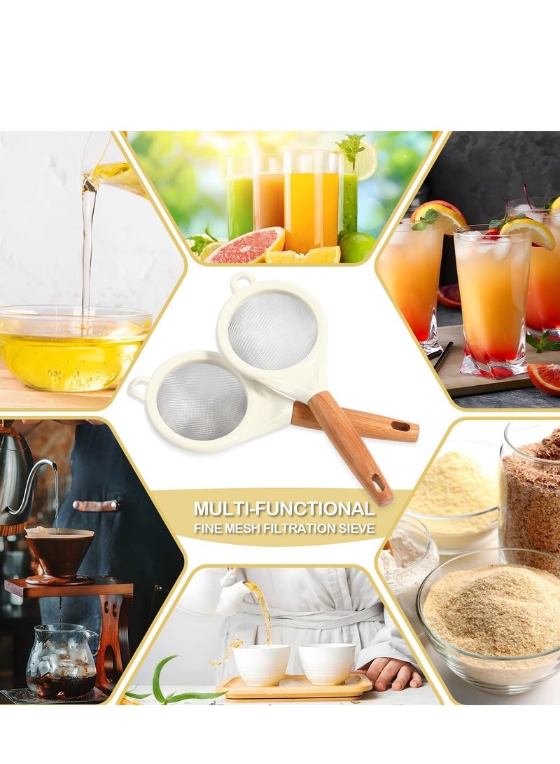 Strainers Fine Mesh,Small 30 Mesh Fine Mesh kitchen Sieve Sifters with Wooden Handle,Stainless Steel Colanders Skimmer for Straining Flour,Quinoa,Tea, Juice,Sugar (2PCS)