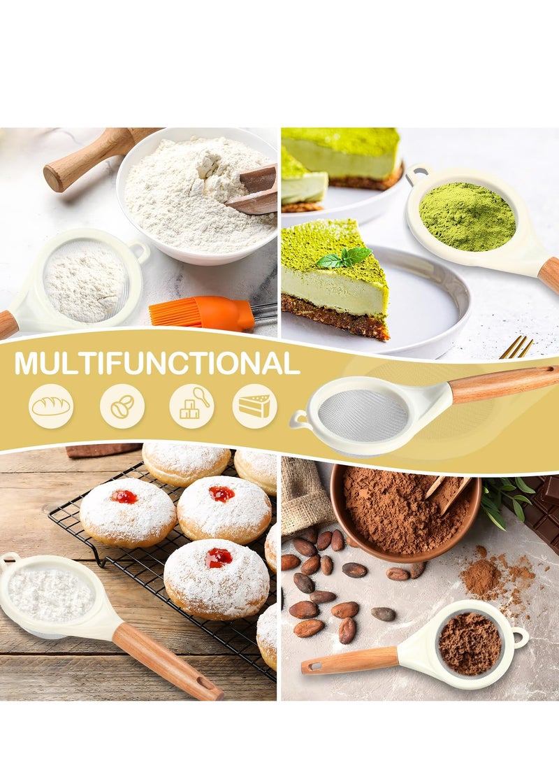 Strainers Fine Mesh,Small 30 Mesh Fine Mesh kitchen Sieve Sifters with Wooden Handle,Stainless Steel Colanders Skimmer for Straining Flour,Quinoa,Tea, Juice,Sugar (2PCS)