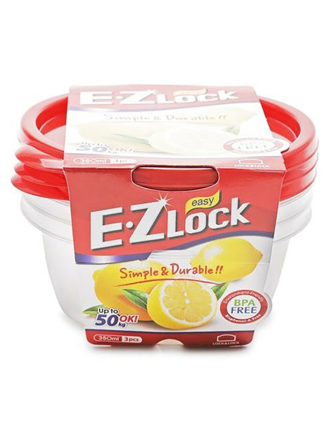 3-Piece Ez Lock Plastic Food Storage Containers Set Clear/red 350ml