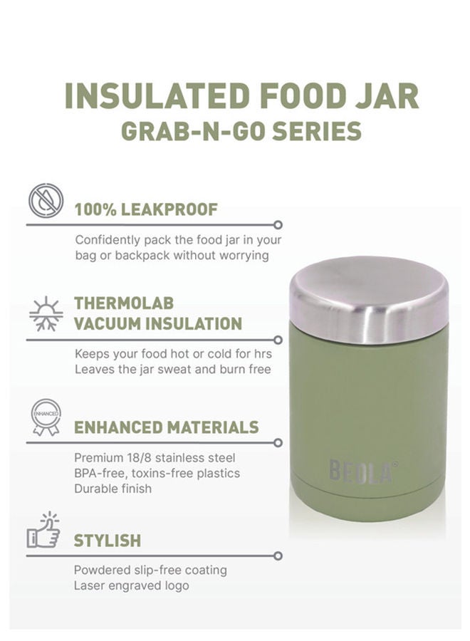 450ml Food Jar Lunch Box Thermos Stainless Steel Double Wall Insulated Travel Food Flask for Kids and Adults, 15oz (Forest Green)