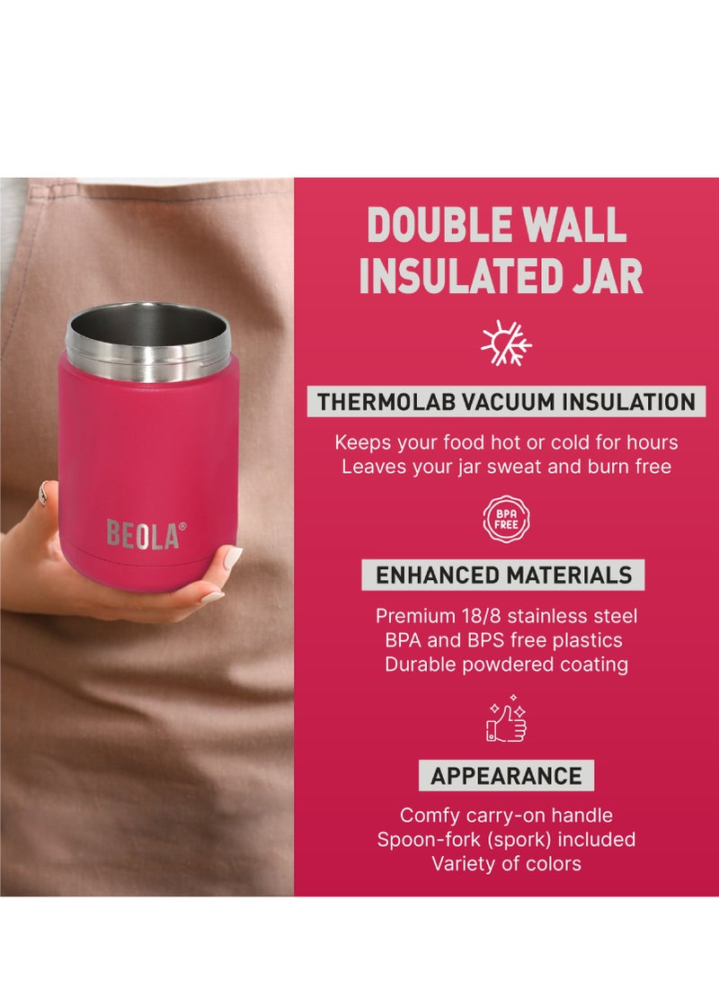450ml Food Jar Lunch Box Thermos Stainless Steel Double Wall Insulated Travel Food Flask for Kids and Adults, 15oz (Raspberry)