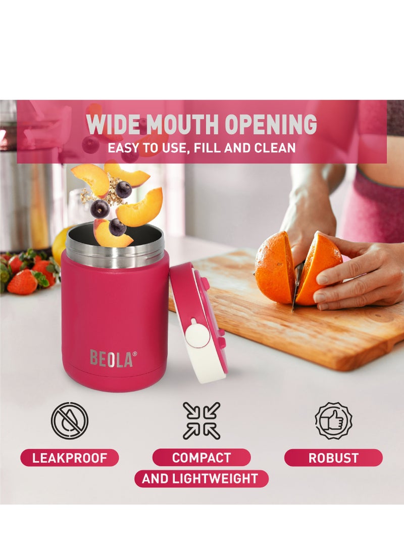450ml Food Jar Lunch Box Thermos Stainless Steel Double Wall Insulated Travel Food Flask for Kids and Adults, 15oz (Raspberry)