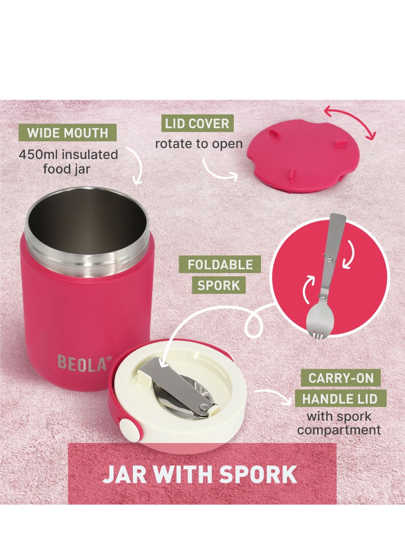 450ml Food Jar Lunch Box Thermos Stainless Steel Double Wall Insulated Travel Food Flask for Kids and Adults, 15oz (Raspberry)