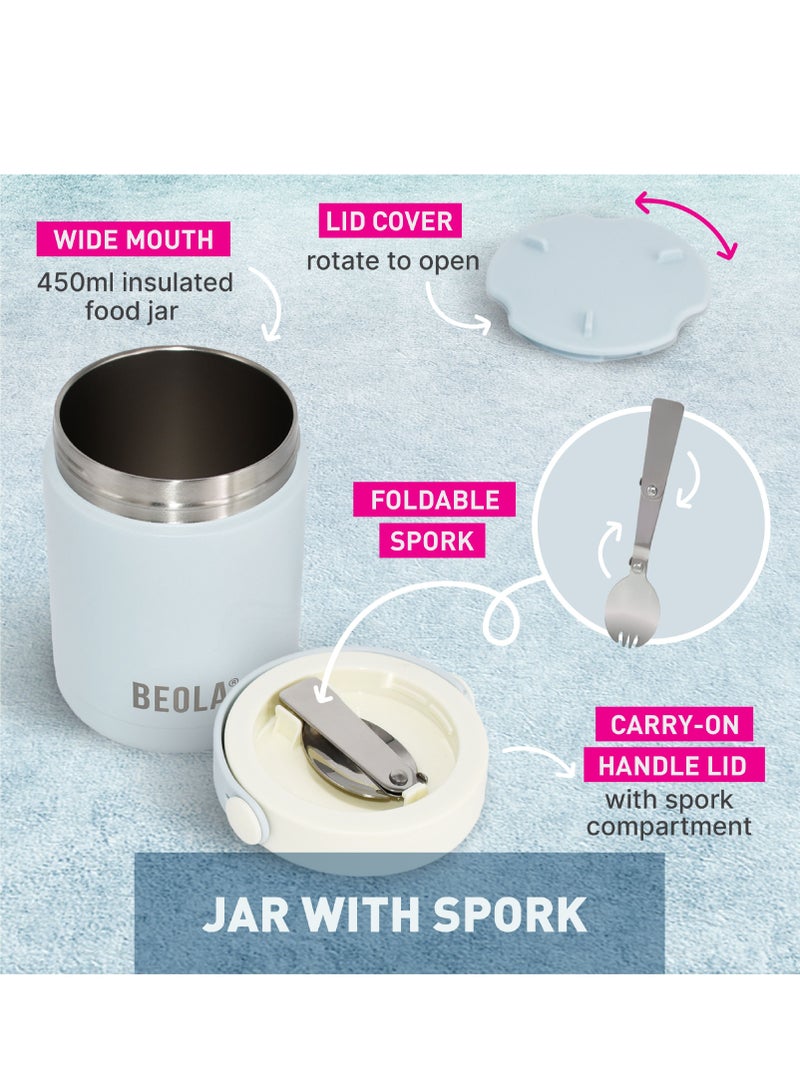 450ml Food Jar Lunch Box Thermos Stainless Steel Double Wall Insulated Travel Food Flask for Kids and Adults, 15oz (Ice Blue)