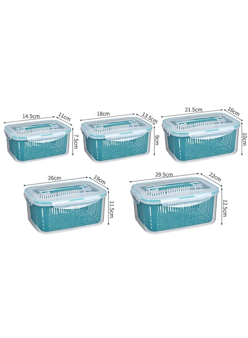 Fridge Organizers 5 Pack Fridge Food Storage Container Set Stackable Food Containers BPA Free Vegetable Fruits Storage Containers Fridge Fresh Keeper Produce Saver with Lid and Drain