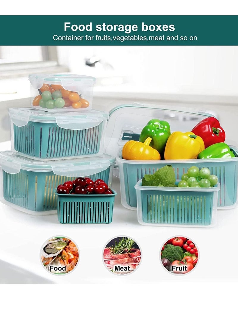 Fridge Organizers 5 Pack Fridge Food Storage Container Set Stackable Food Containers BPA Free Vegetable Fruits Storage Containers Fridge Fresh Keeper Produce Saver with Lid and Drain