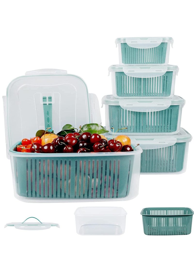 Fridge Organizers 5 Pack Fridge Food Storage Container Set Stackable Food Containers BPA Free Vegetable Fruits Storage Containers Fridge Fresh Keeper Produce Saver with Lid and Drain