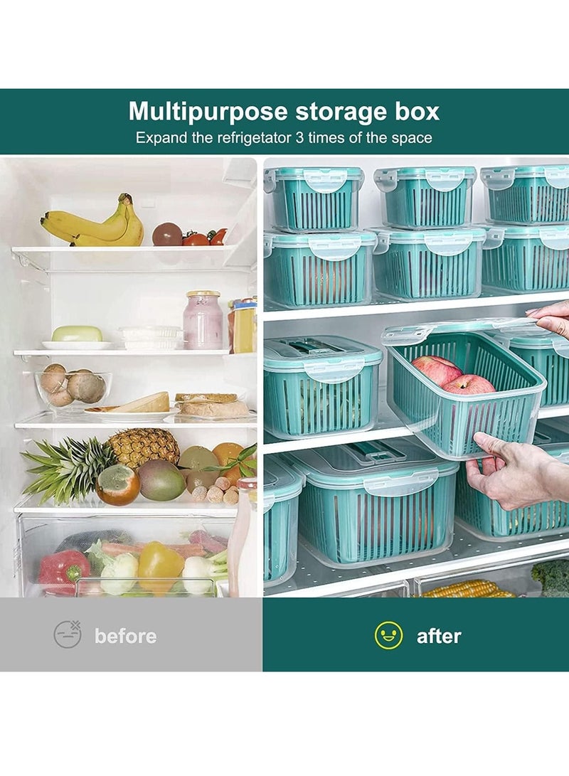 Fridge Organizers 5 Pack Fridge Food Storage Container Set Stackable Food Containers BPA Free Vegetable Fruits Storage Containers Fridge Fresh Keeper Produce Saver with Lid and Drain