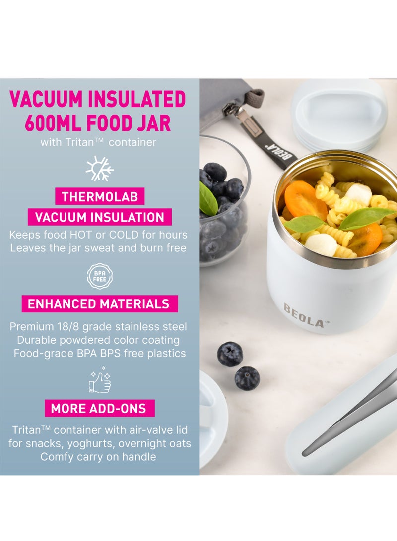 600ml Food Jar Lunch Box Food Thermos Stainless Steel Double Wall Insulated Travel Food Flask with Snack Tritan Container for Kids, Adults, 20oz (Ice Blue)