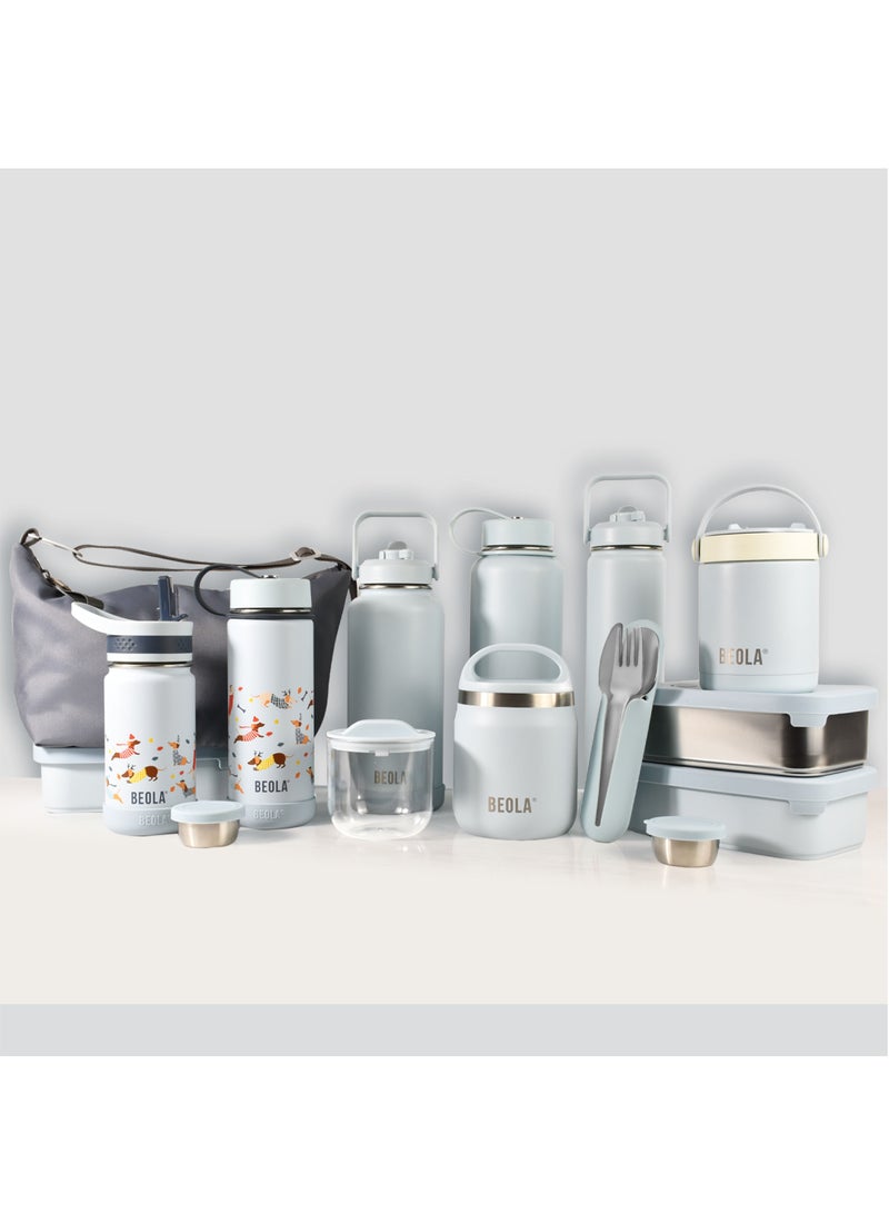 600ml Food Jar Lunch Box Food Thermos Stainless Steel Double Wall Insulated Travel Food Flask with Snack Tritan Container for Kids, Adults, 20oz (Ice Blue)