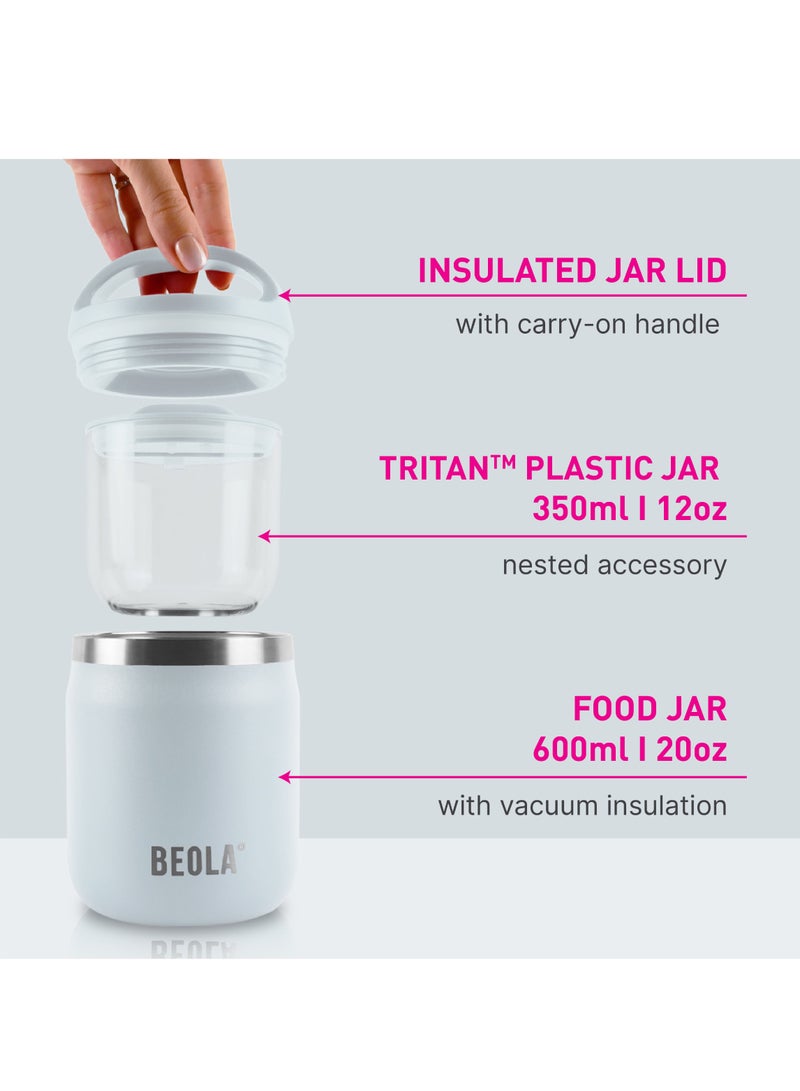 600ml Food Jar Lunch Box Food Thermos Stainless Steel Double Wall Insulated Travel Food Flask with Snack Tritan Container for Kids, Adults, 20oz (Ice Blue)