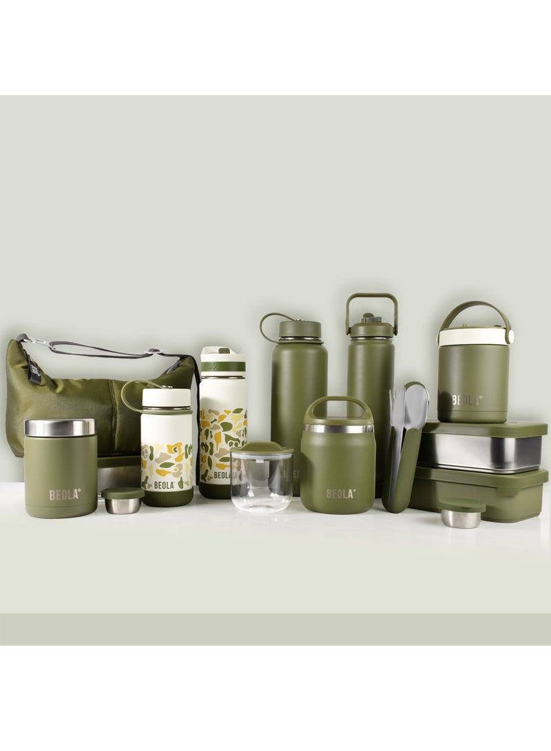 600ml Food Jar Lunch Box Food Thermos Stainless Steel Double Wall Insulated Travel Food Flask with Snack Tritan Container for Kids, Adults, 20oz (Forest Green)