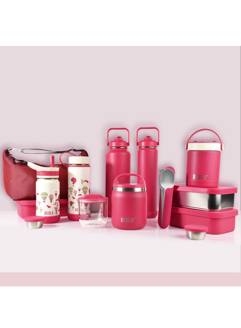 600ml Food Jar Lunch Box Food Thermos Stainless Steel Double Wall Insulated Travel Food Flask with Snack Tritan Container for Kids, Adults, 20oz (Raspberry)