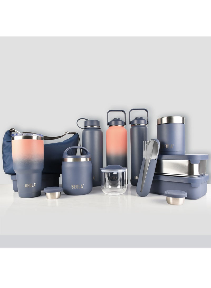 600ml Food Jar Lunch Box Food Thermos Stainless Steel Double Wall Insulated Travel Food Flask with Snack Tritan Container for Kids, Adults, 20oz (Marine Blue)