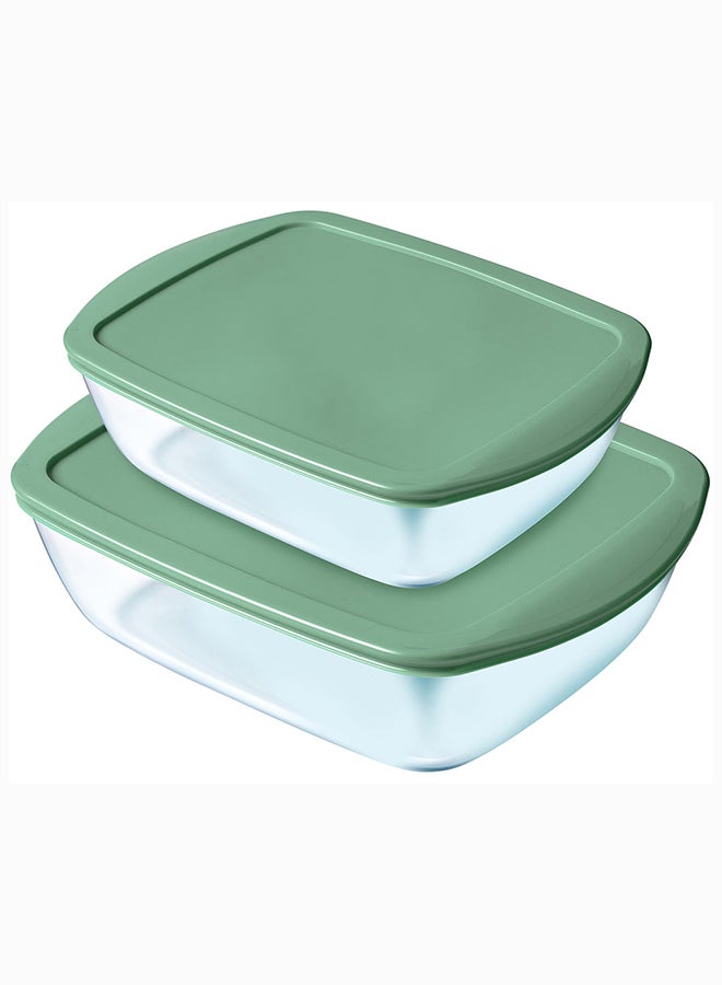 Pyrex Cook&Store Set of 2 Rectangle with Mint Lid 1.1+2.5L Transparent 28 x 20 x 9 cm 2.5L / 23 x 15 x 6 cm 1.1Lcm