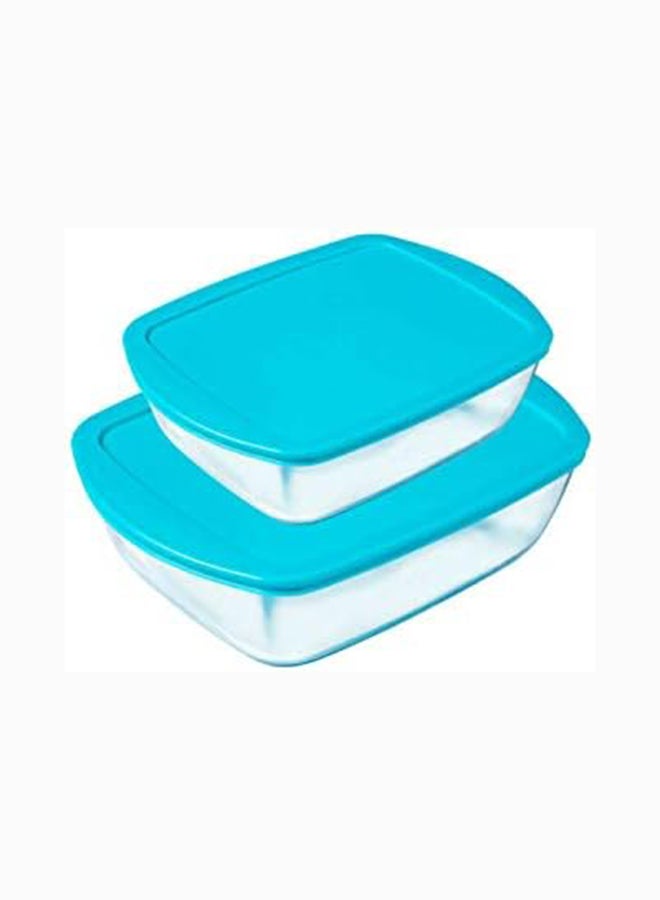 Pyrex Cook&Store Set Of 2 Rectangle with Blue Lid 1.1L+2.5L Transparent 28 x 20 x 9 cm 2.5L / 23 x 15 x 6 cm 1.1Lcm