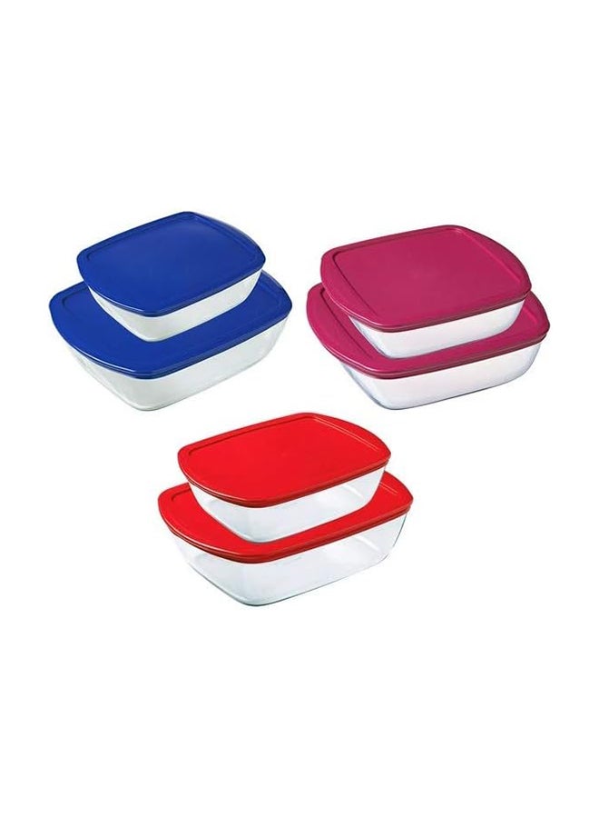 Pyrex Cook&Store Set of 2 Rectangle with Dark Blue Lid 1.1+2.5L Transparent 28 x 20 x 9 cm 2.5L / 23 x 15 x 6 cm 1.1Lcm