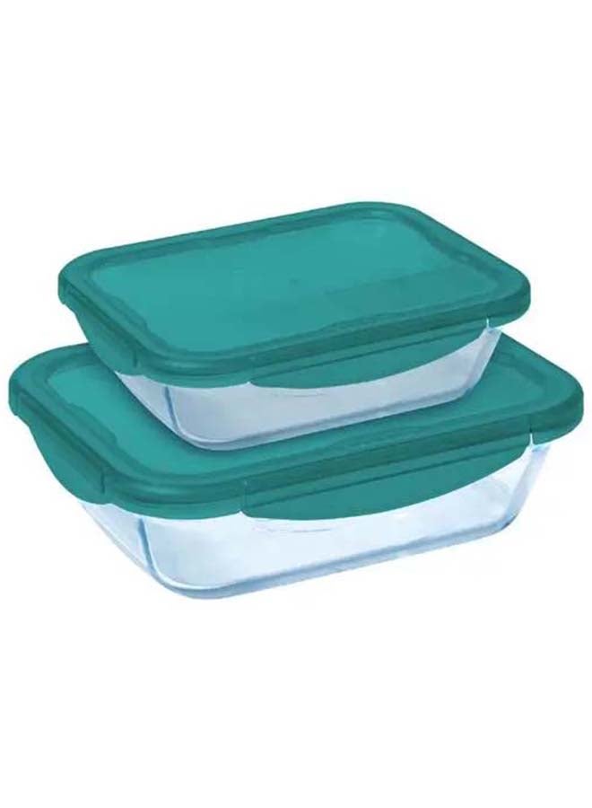 Pyrex-Cook And Go-Storage Dish Rect.-0.8L+1.9L-Blue/Green-913S338-N 1.9Liters