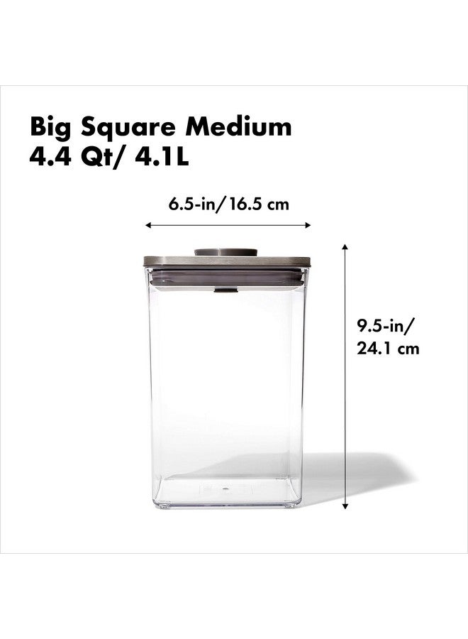 Steel Pop Container Big Medium Square 4.4 Qt For Flour Sugar And Moregrey