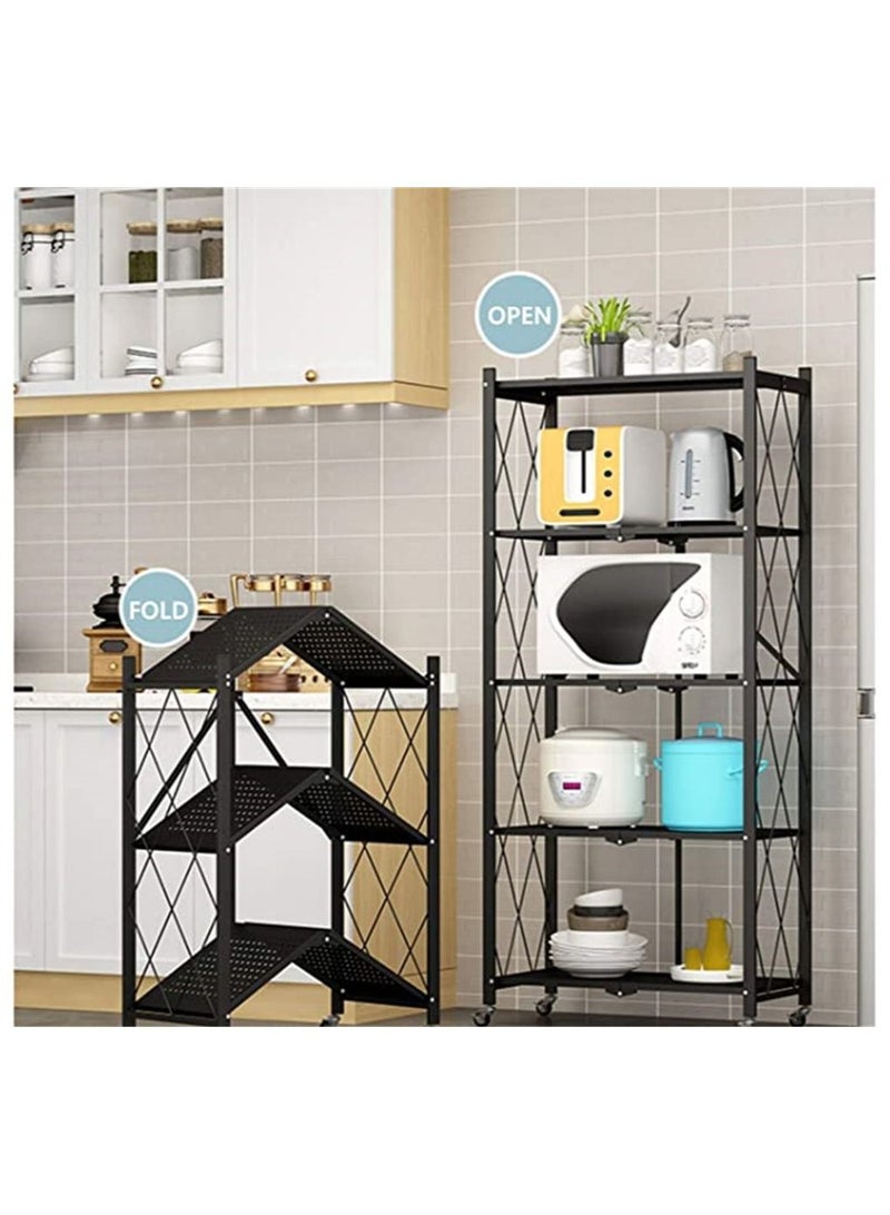 MultiShelf Foldable Storage Shelves for Garage Kitchen Home Closet, Metal Wire, Collapsible on 4 Wheel Casters, Metal Organizer Wire Rack