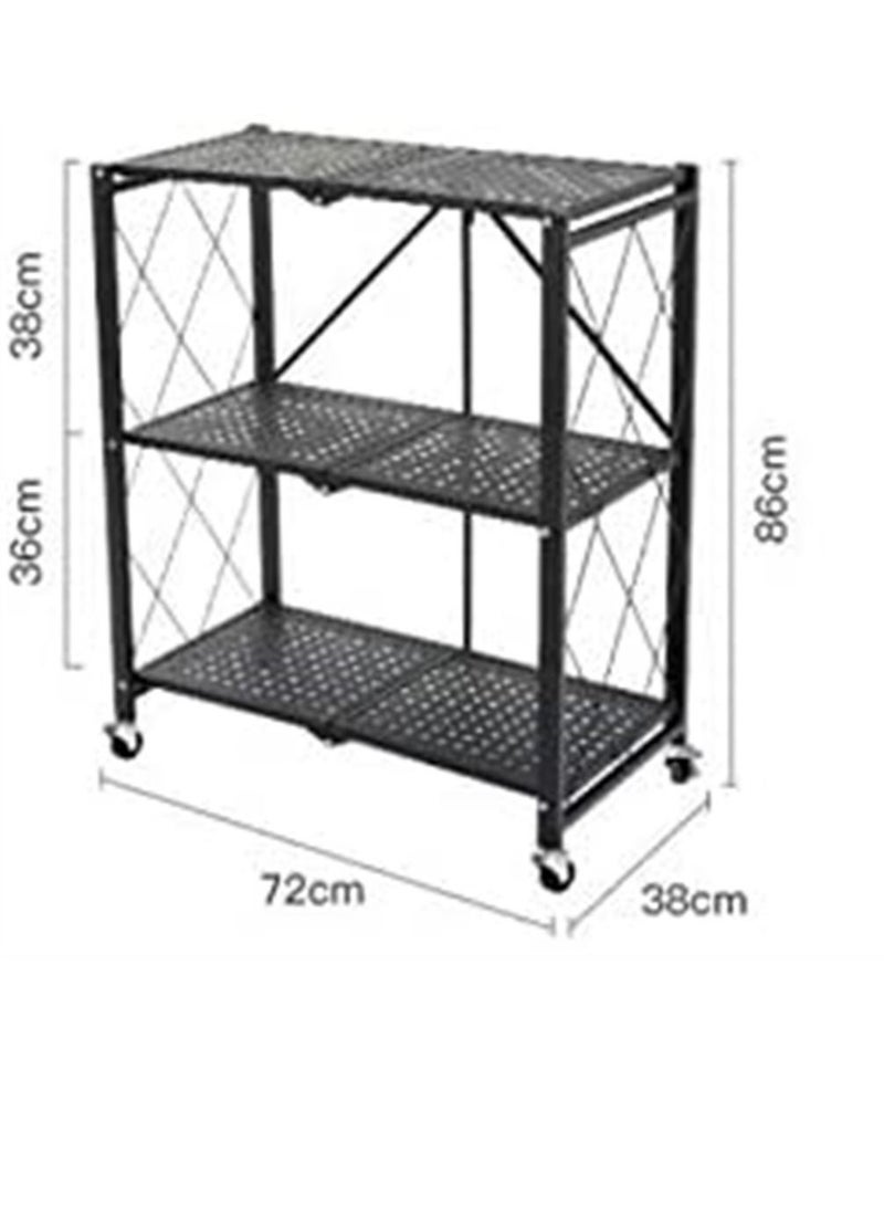 3Tier Foldable Standing Storage Rack Shelf Unit With Wheel for Kitchen Garage Home Closet Office Heavy Duty Shelves  Black