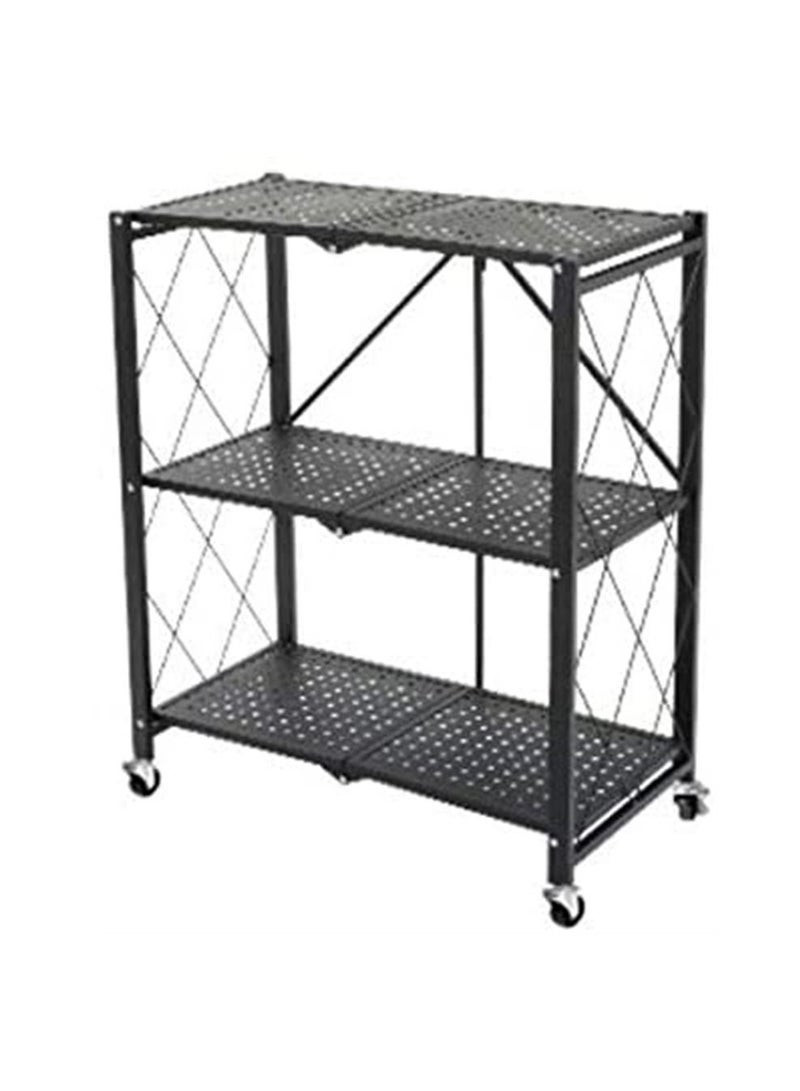 3Tier Foldable Standing Storage Rack Shelf Unit With Wheel for Kitchen Garage Home Closet Office Heavy Duty Shelves  Black