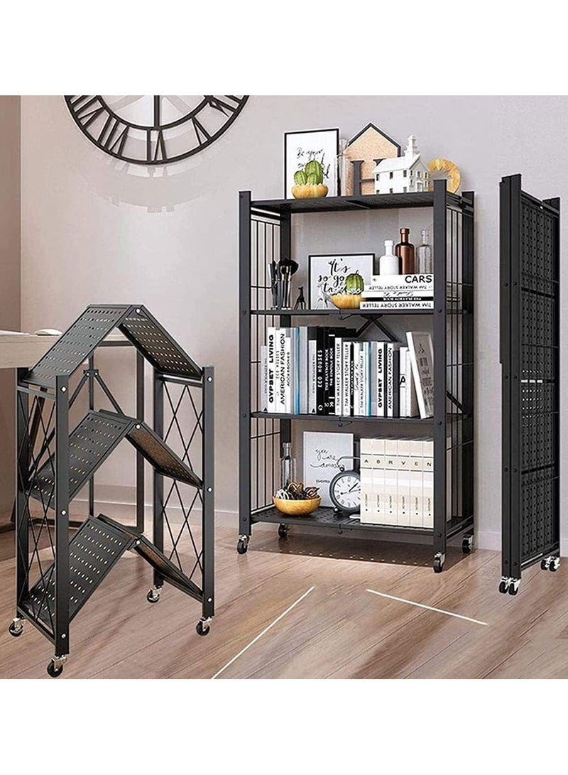 3Tier Foldable Standing Storage Rack Shelf Unit With Wheel for Kitchen Garage Home Closet Office Heavy Duty Shelves  Black