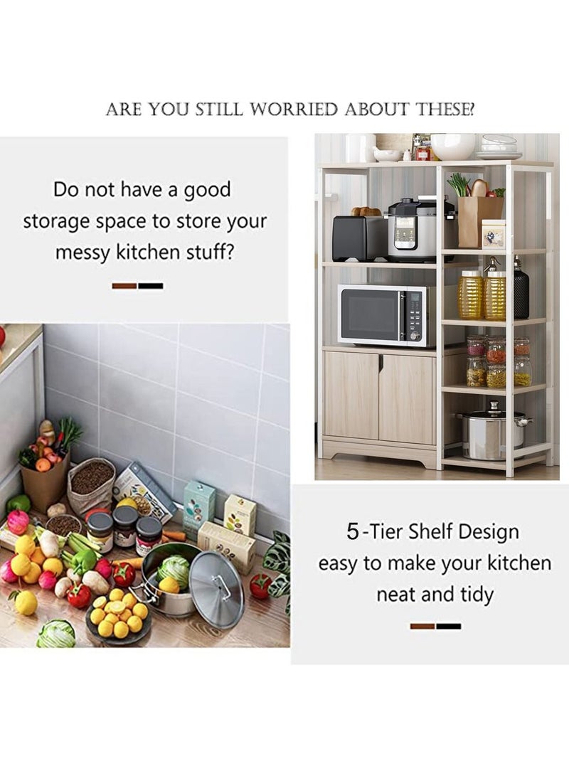 5-Tier Kitchen Storage Shelf Microwave Oven Stand Rack Spice Organizer with Storage Cabinet Large Storage Rack for Home Hotel Living Room Bathroom and Office